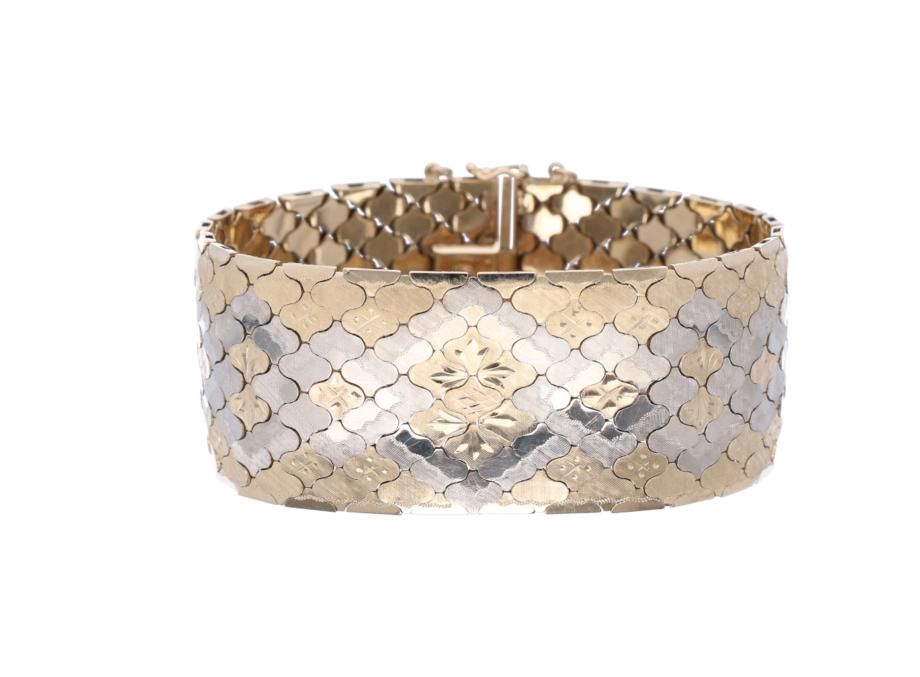 Prachtige Brede Tricolor Gouden Armband 14 KRT, Ophalen of Verzenden, Zo goed als nieuw, Goud, Goud