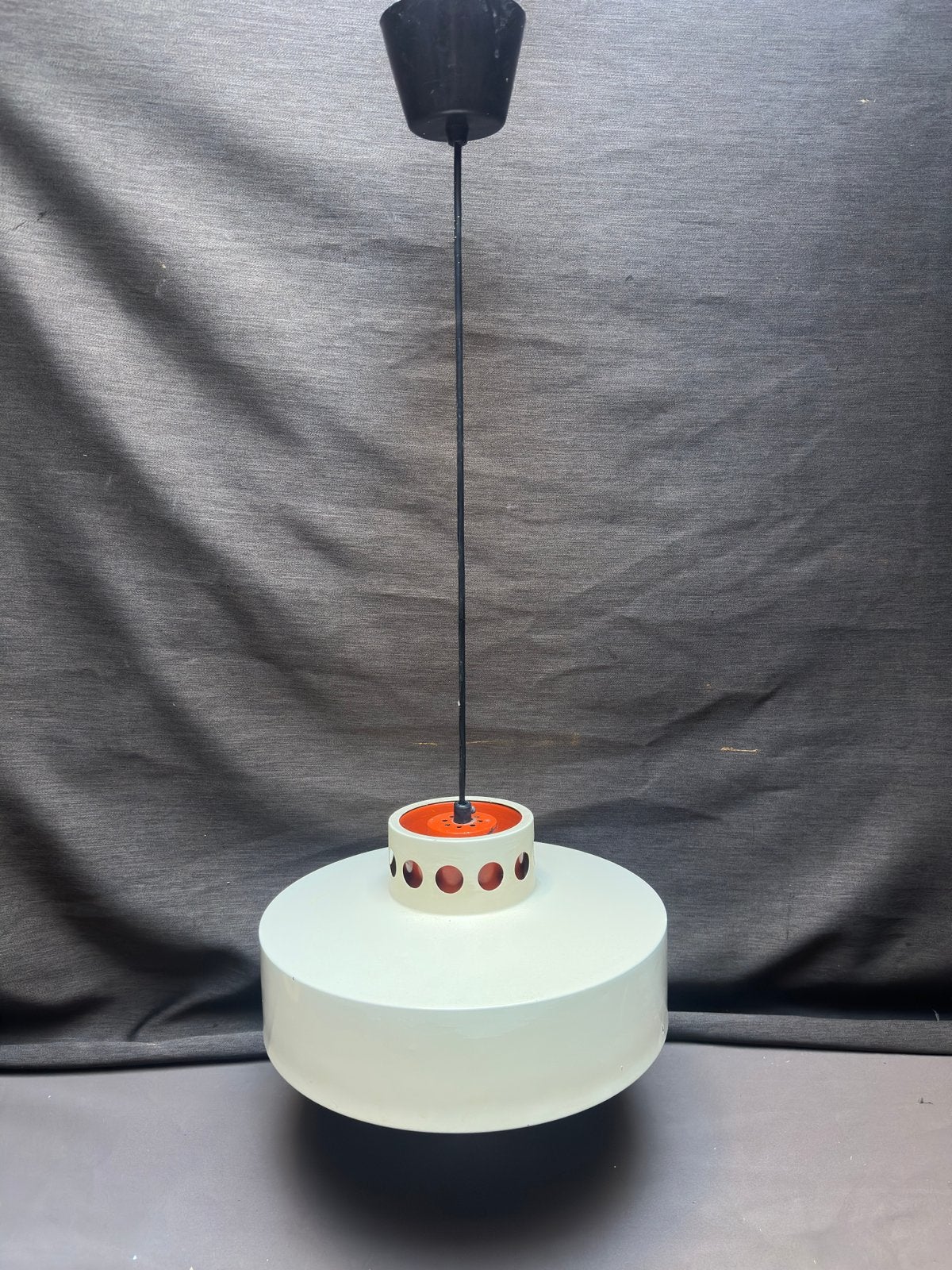 VINTAGE HANGLAMP ((((()))) creme & oranje(((( ))))) jaren 60, Huis en Inrichting, Lampen | Tafellampen, Oranje, Ophalen of Verzenden