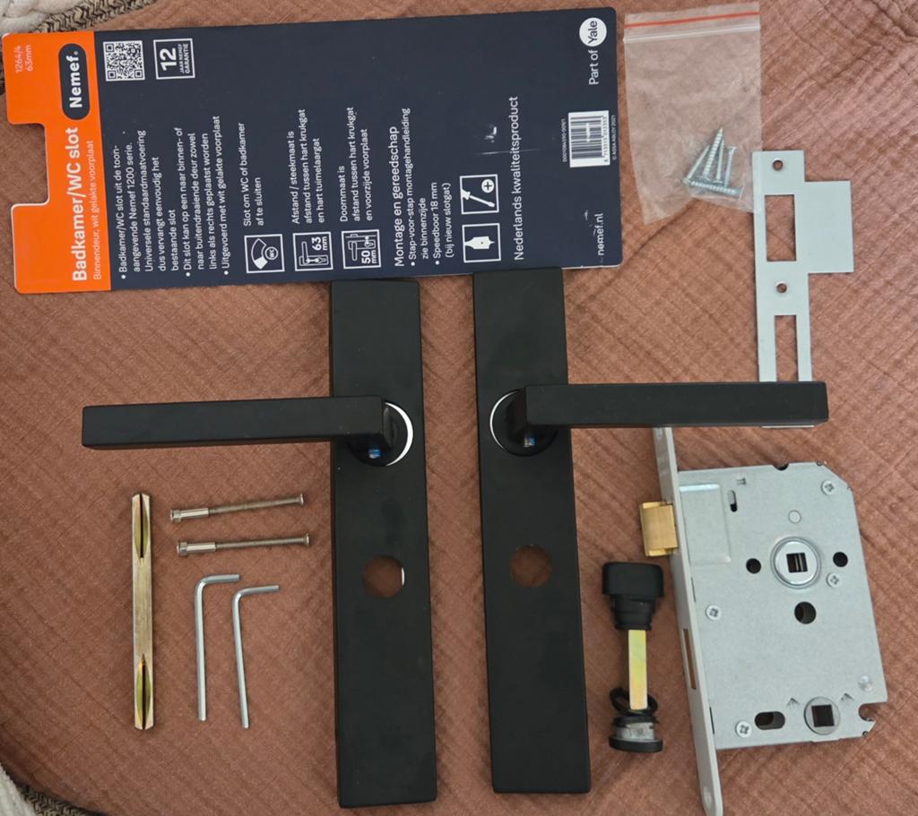 Deurklink badkamer/toilet + slot, Ophalen, Nieuw, Rvs, Slot