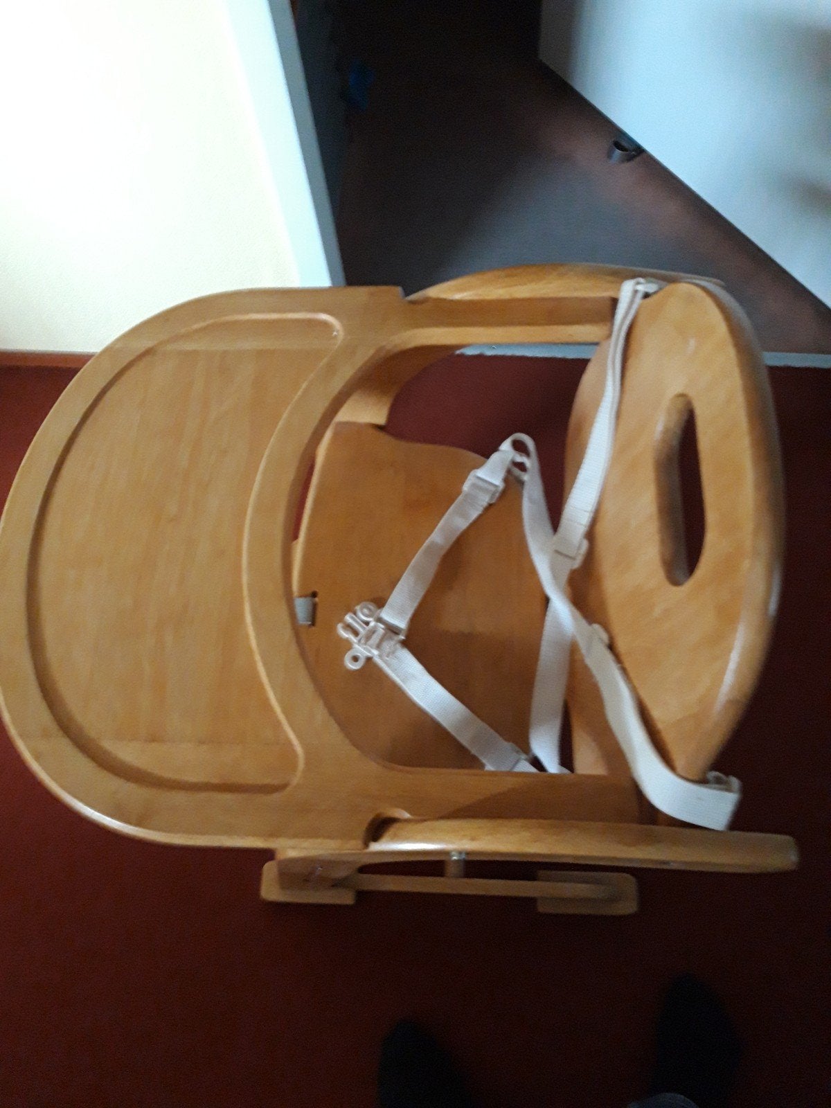 Zware blank eiken kinderstoel met eetblad en gordel, Kinderen en Baby's, Kinderstoelen, Ophalen of Verzenden, Gebruikt, Meegroeistoel