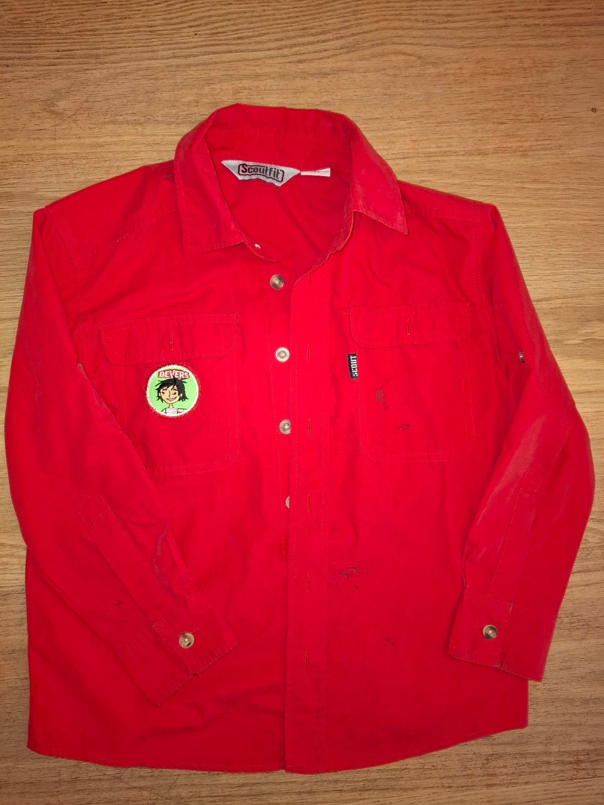 Scouting Bever Blouse Maat 128 met speltakteken, Gebruikt, Jongen of Meisje, Overhemd of Blouse, Ophalen of Verzenden