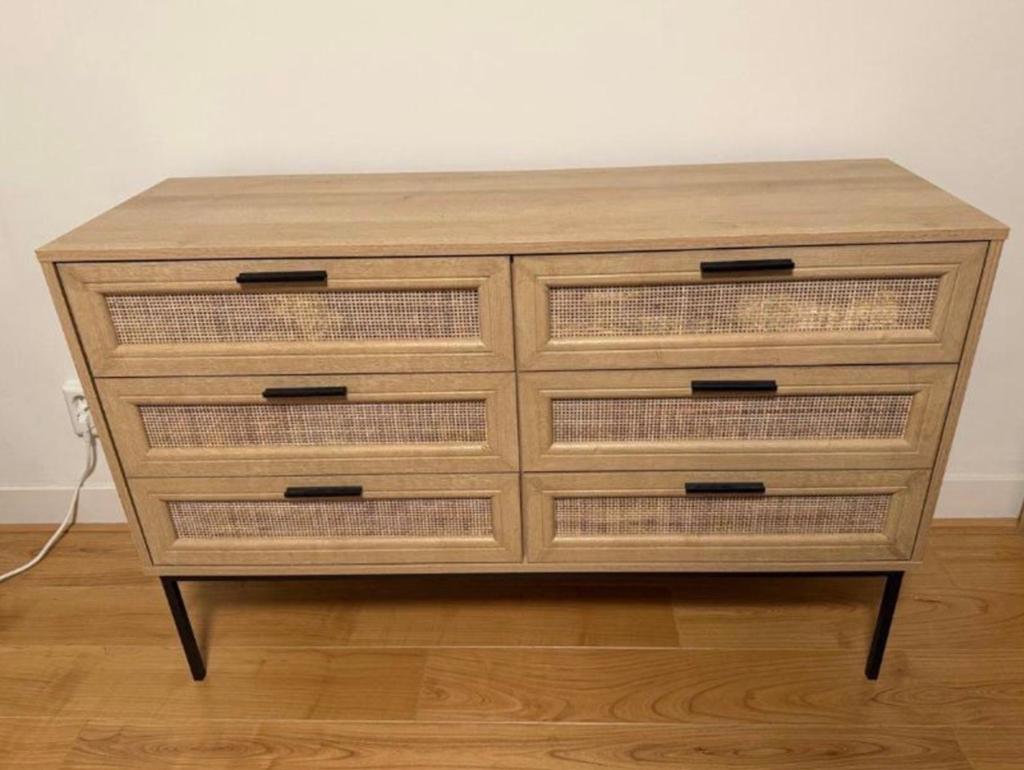 Rattan / Cane 6-Drawer Dresser – Boho / Japandi Style, Huis en Inrichting, Kasten | Ladekasten, Ophalen, 50 tot 100 cm, Zo goed als nieuw