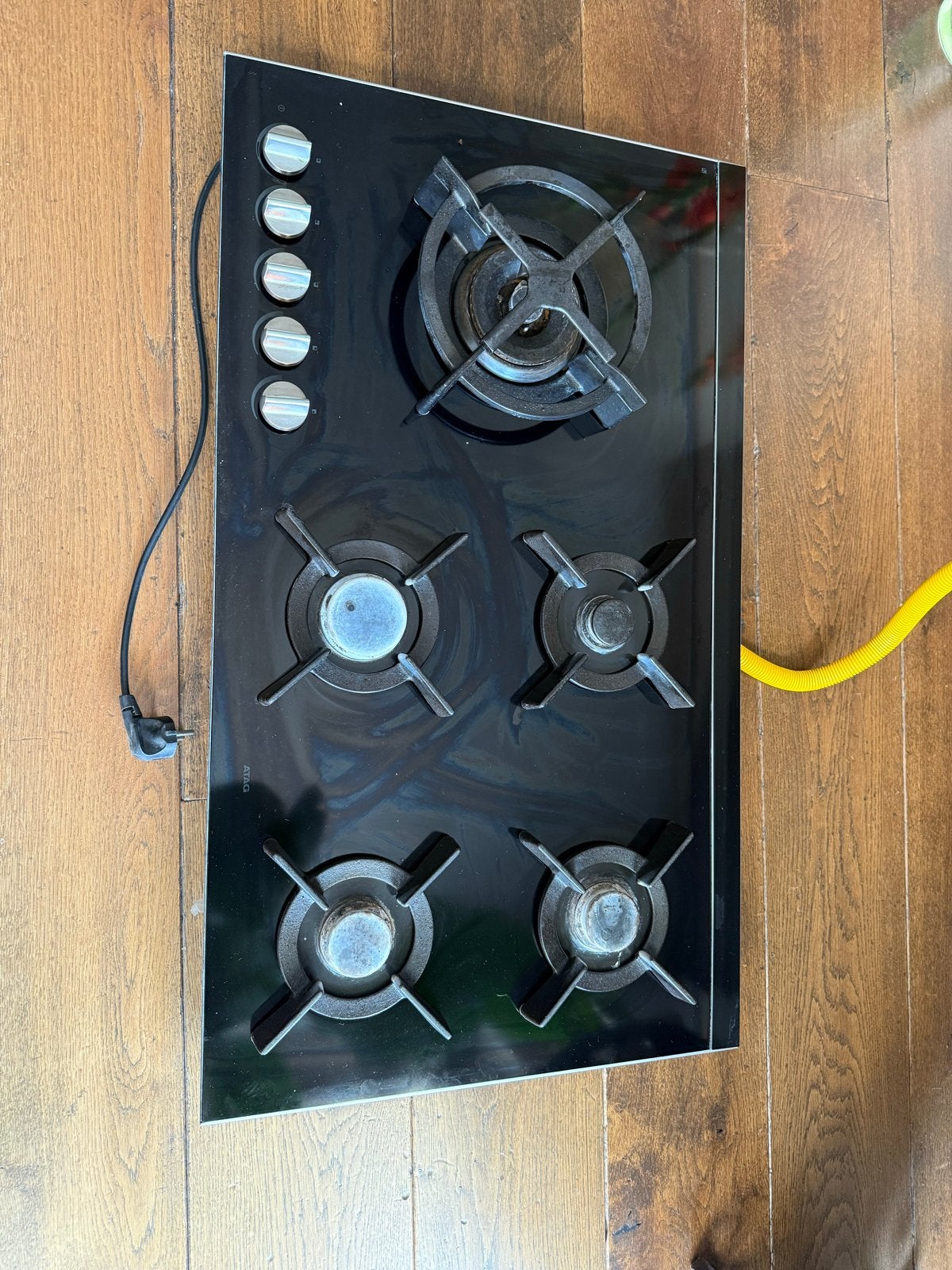 ATAG Gasfornuis 5-pits - Zwart Glas - Gebruikt, Ophalen, Gebruikt, Inbouw, Gas