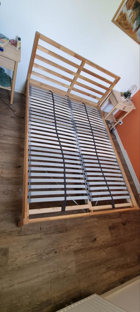 IKEA Tarva bed + Lönset lattenbodems 140cm x 200cm, Ophalen, Tweepersoons, 140 cm, Zo goed als nieuw