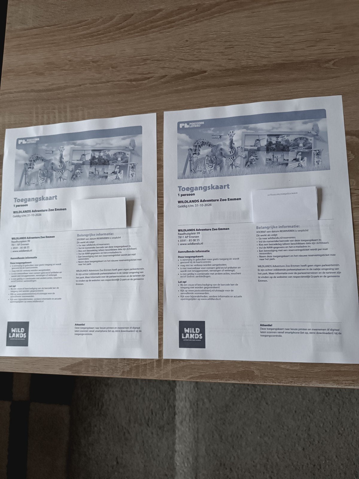 2 tickets Wildlands €22,50 p/s, Twee personen, Ticket of Toegangskaart