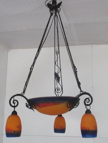 art deco pate de verre luster lamp Degue 5, Antiek en Kunst, Ophalen