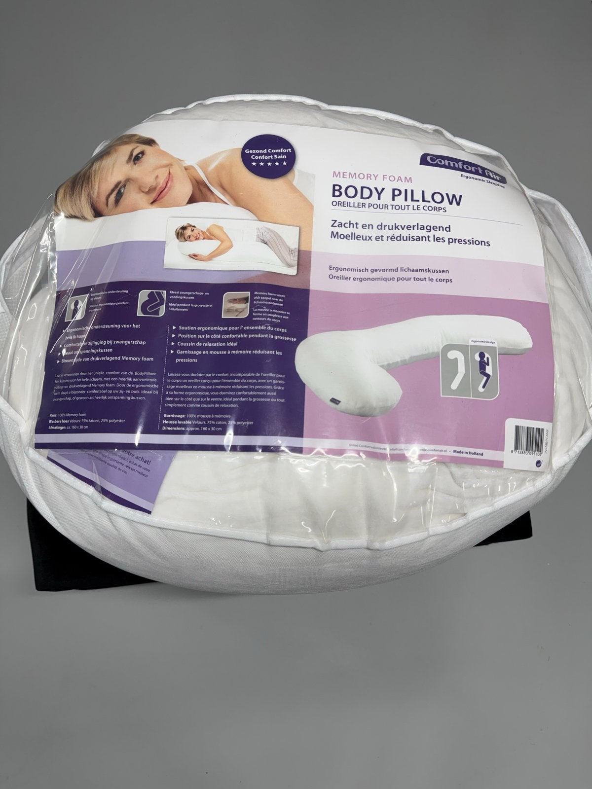 Comfort Air Memory Foam Body Pillow - Zacht & Drukverlagend, Wit, Afneembare hoes, Nieuw, Ophalen of Verzenden