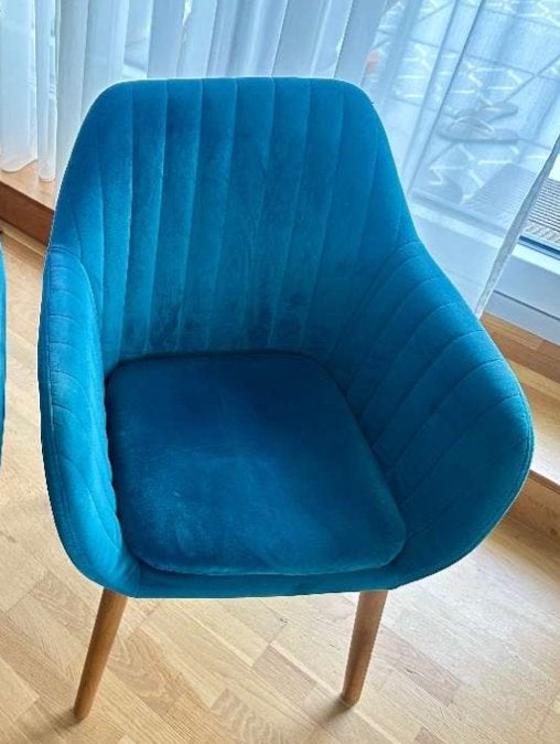6 velvet petrol blauw tilanda eetkamerstoelen Leen Bakker, Ophalen, Hout, Blauw, Zo goed als nieuw