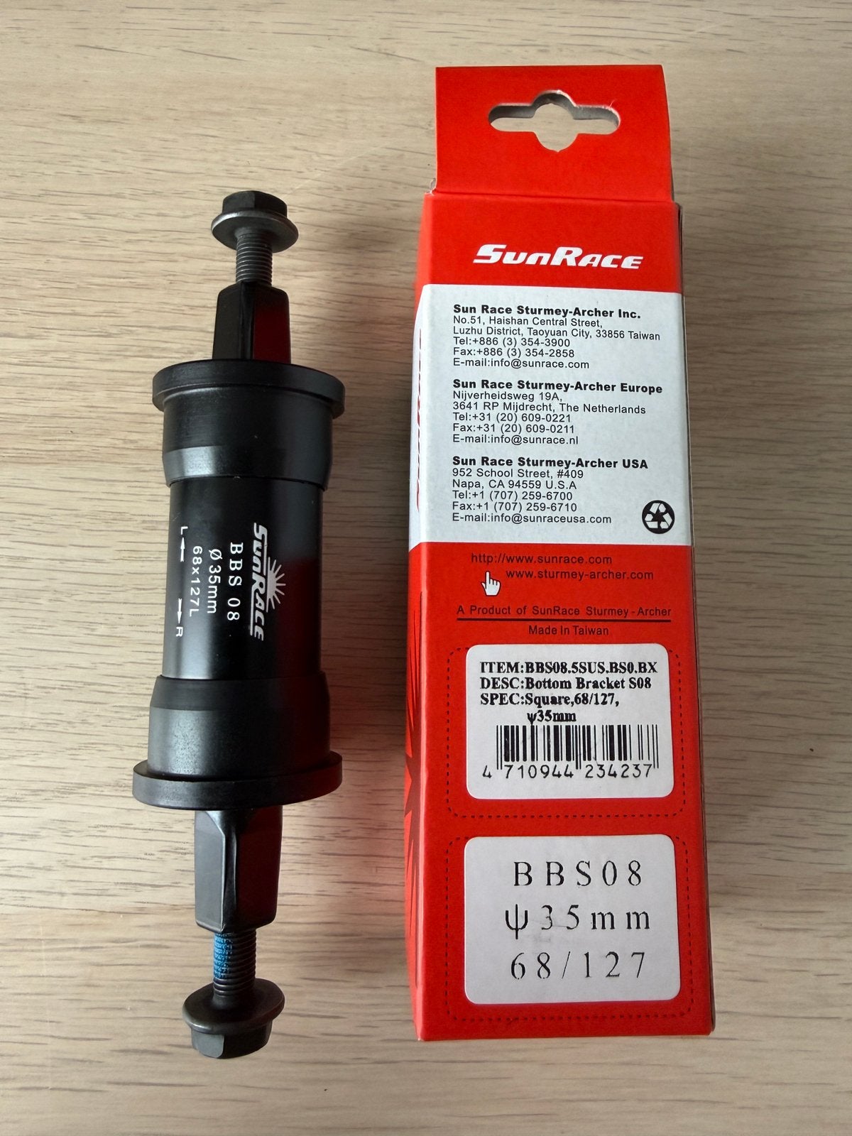 Sunrace trapas BBS08 35mm 68/127 (inpers) NIEUW, Ophalen, Overige materialen, Stadsfiets, Overige typen