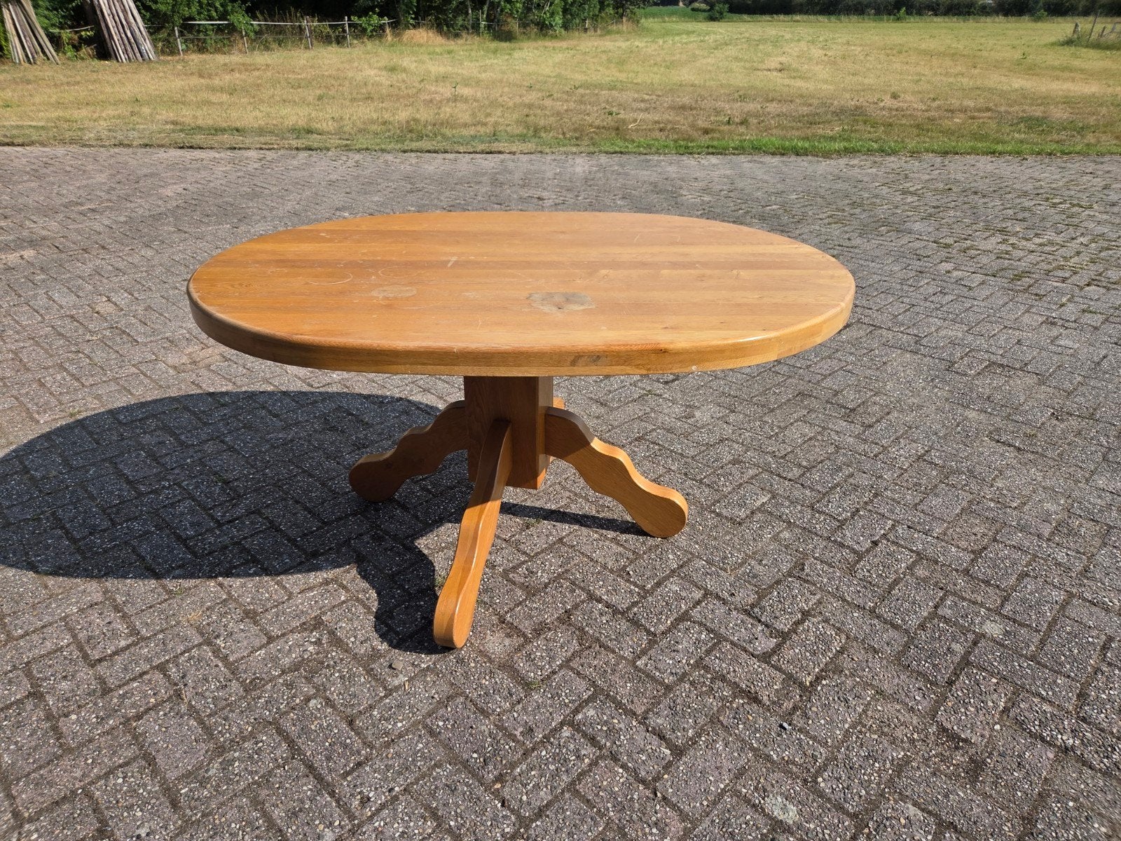 zware masive eikenhout tafel opknappertje, Eikenhout, Ophalen of Verzenden, Rechthoekig, 100 tot 150 cm
