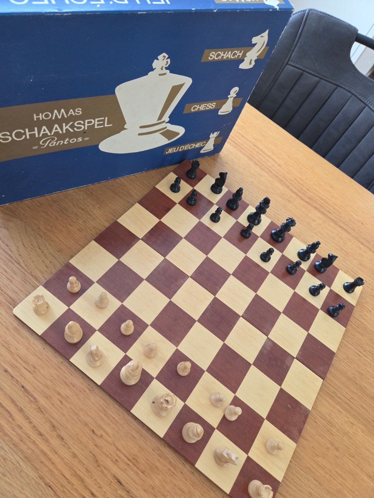 Vintage Homas Schaakspel Pantos no 4- Opvouwbaar Schaakbord, Hobby en Vrije tijd, Gezelschapsspellen | Bordspellen, Ophalen of Verzenden