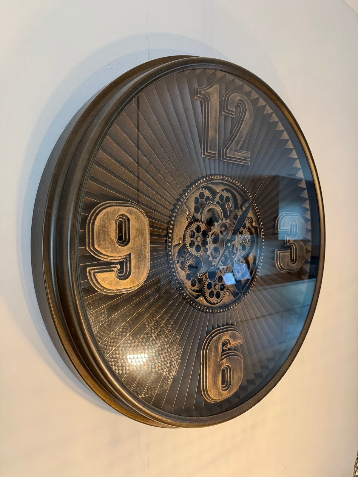 Wandklok met bewegende tandwielen LG collection Kelvin 80cm, Ophalen, Wandklok, Analoog, Zo goed als nieuw