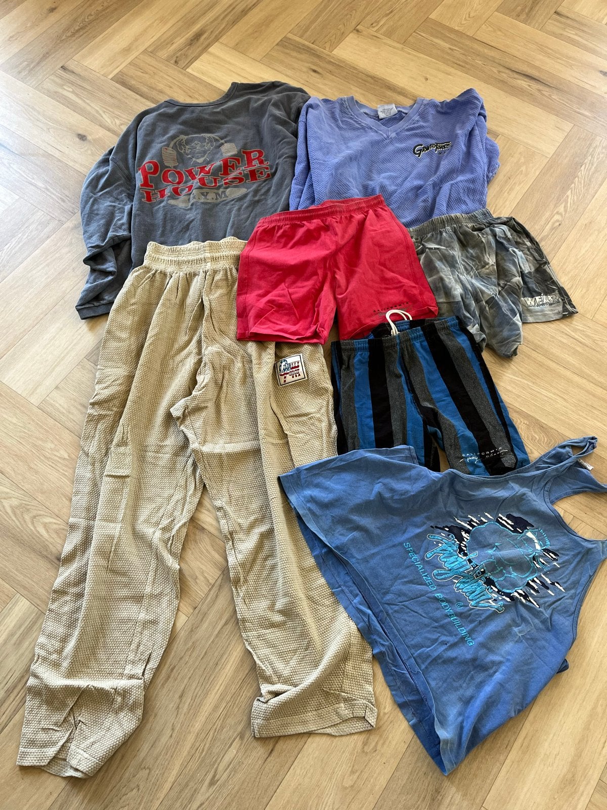 Diverse vintage bodybuilding sportkleding 20.- voor alles, Fitness, Blauw, Overige maten, Ophalen of Verzenden