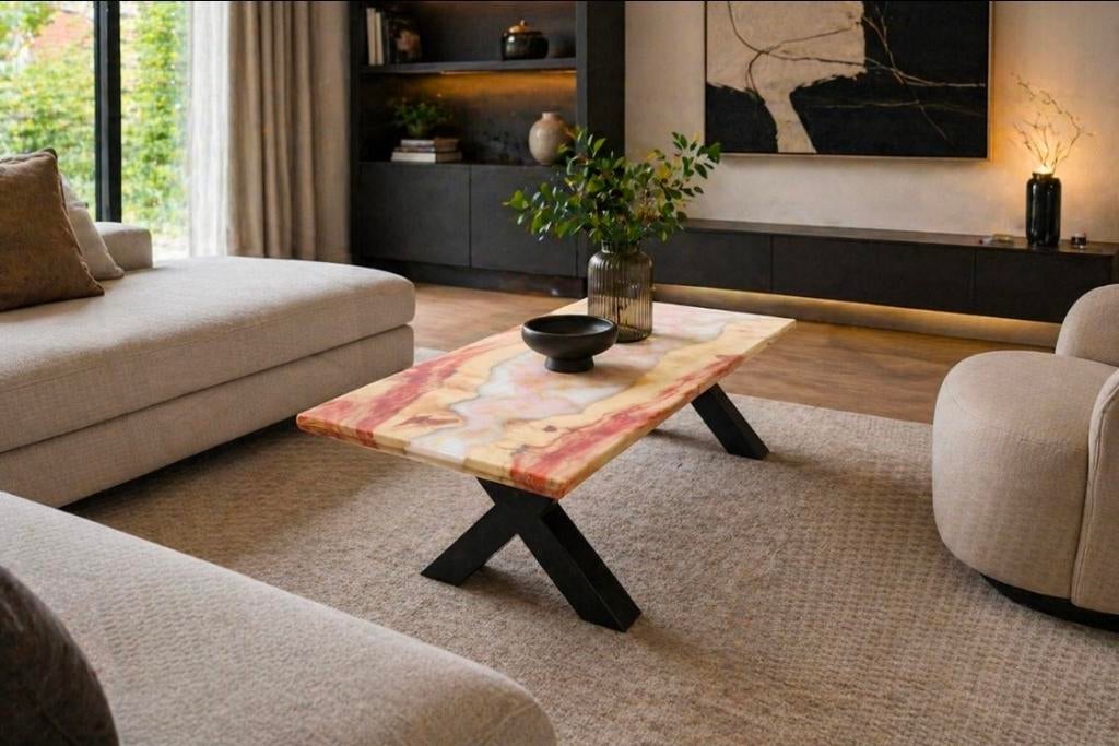 NIEUW! Unieke salontafel met epoxy en hout, Ophalen, 50 tot 75 cm, Overige materialen, Nieuw