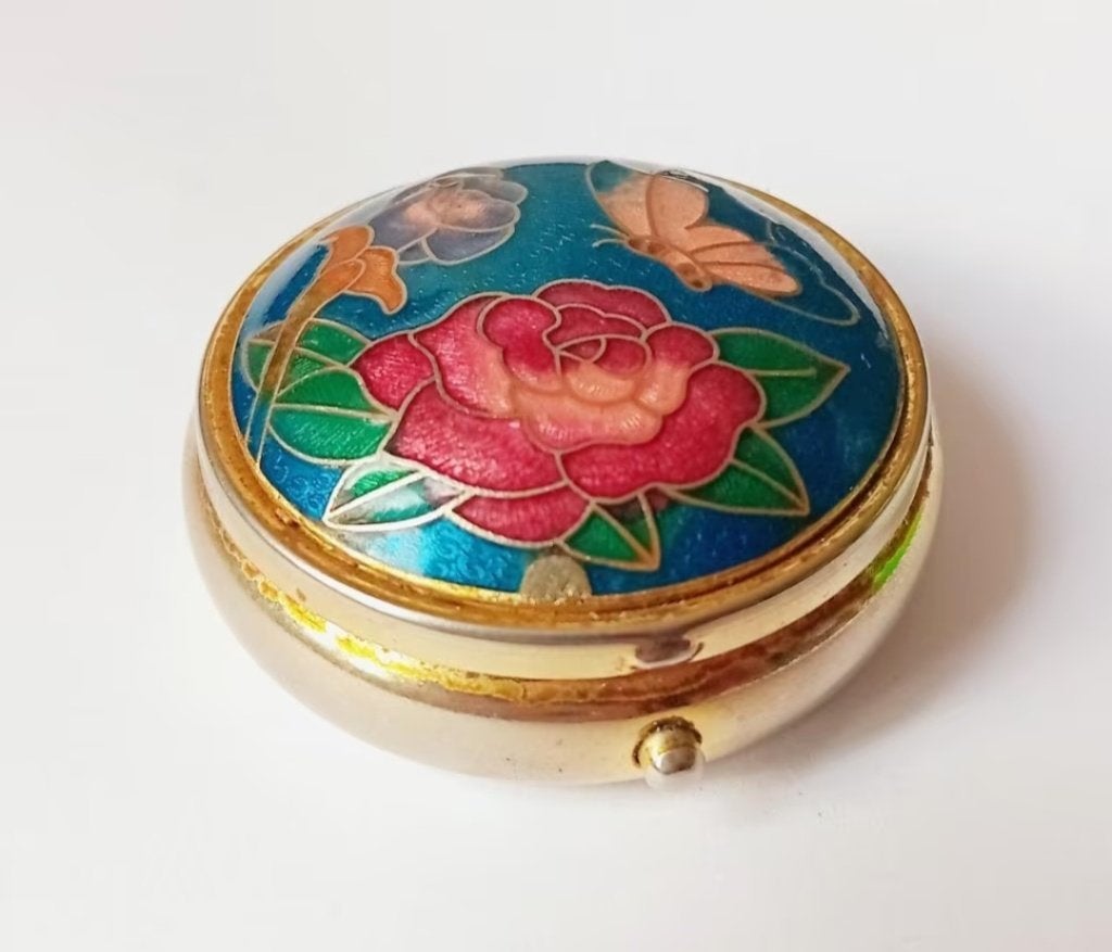 vintage cloisonne pillendoos, Ophalen of Verzenden