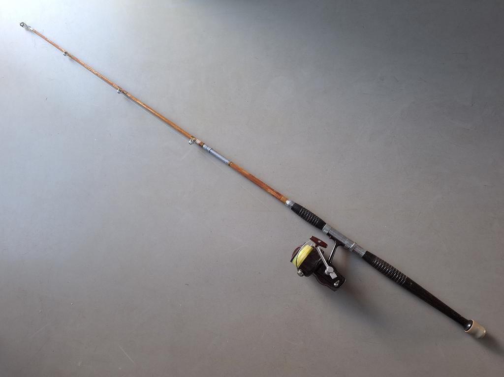 vintage split-cane werp-hengel met Daiwa 7700 molen reel, Watersport en Boten, Ophalen of Verzenden, Gebruikt, Complete hengel