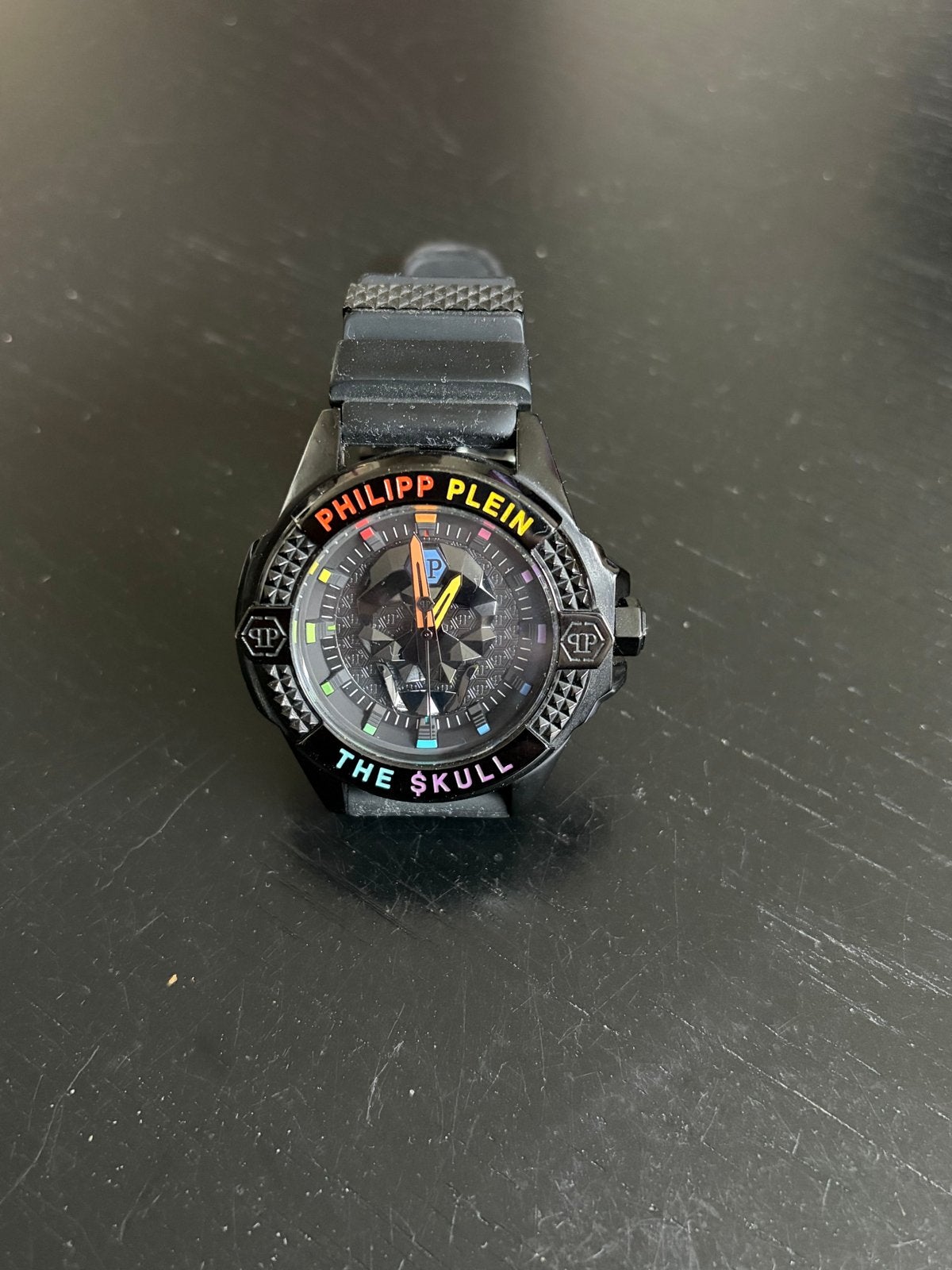 Philipp Plein The Skull Horloge Zwart met Regenboog Accent, Overige merken, Gebruikt, Staal, Polshorloge