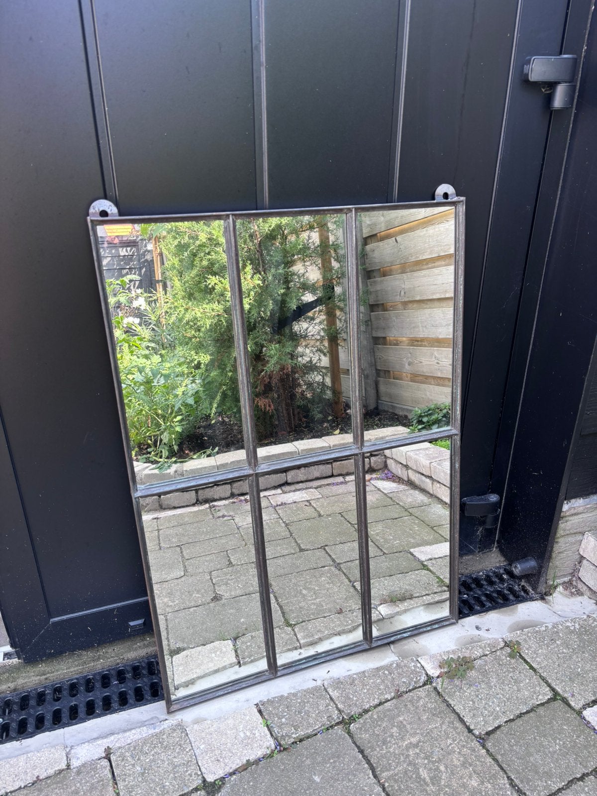 Antieke, industriële raam spiegel, Ophalen, Rechthoekig, 50 tot 100 cm, Minder dan 100 cm