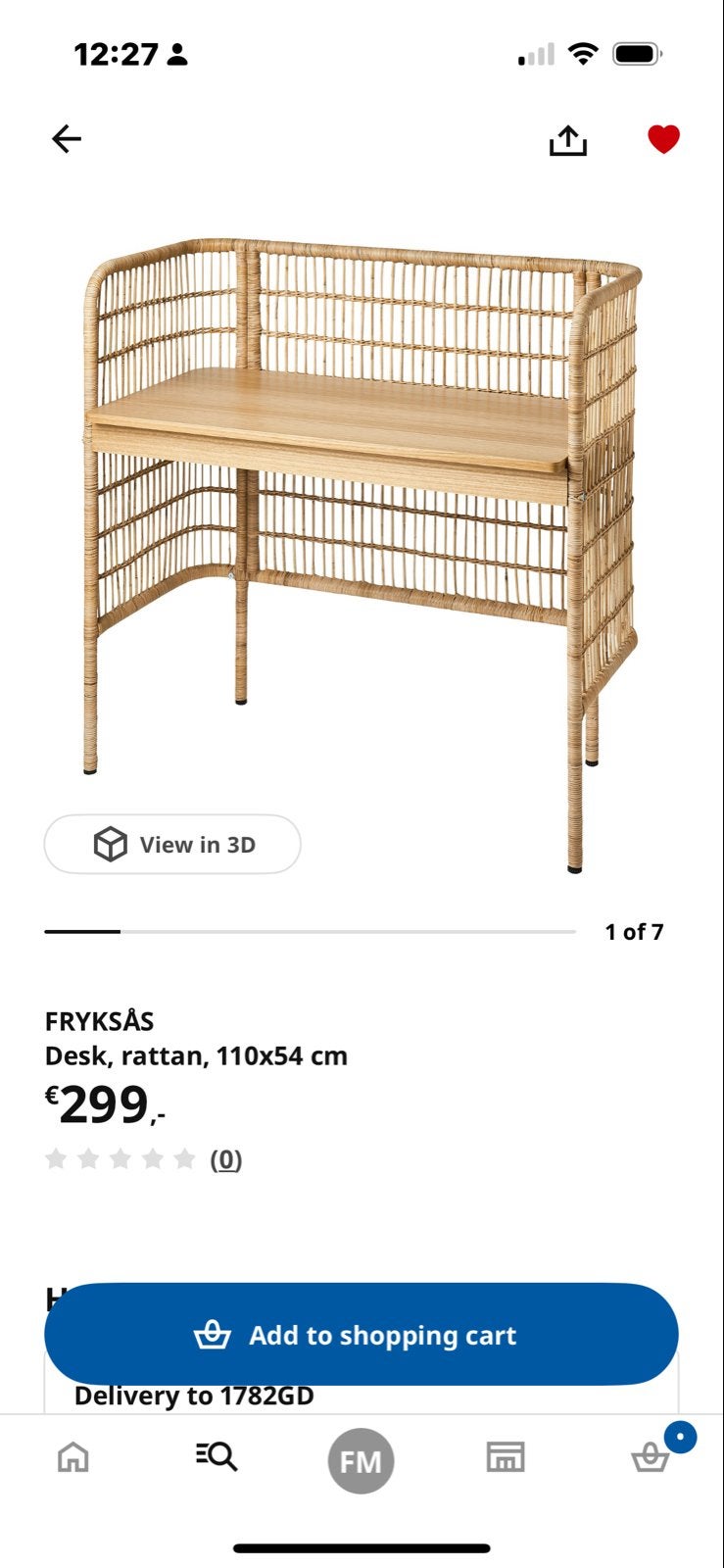 Zo goed als nieuw rotan bureau - FRYKSÅS (IKEA), Huis en Inrichting, Bureaus, Hout, Bruin, Ophalen of Verzenden, Zo goed als nieuw