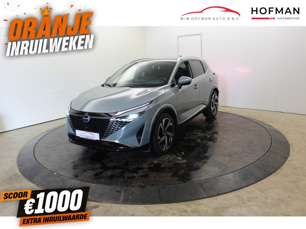 Nissan QASHQAI 1.3 MHEV Xtronic Tekna Plus 360 Cam Panodak, Auto's, Nissan, Zwart, 4 cilinders, Met garantie (alle), Leder