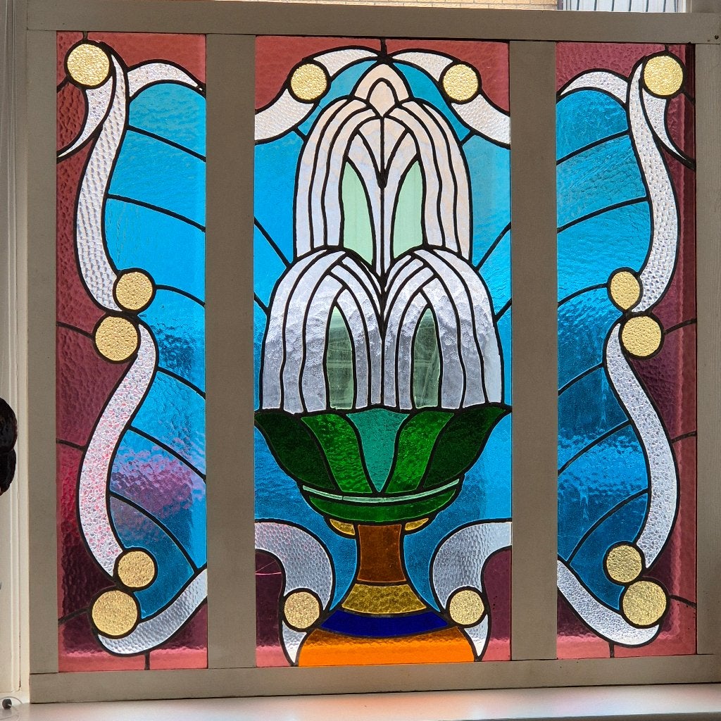 114hx118br Art nouveau glas in lood raam prachtige kleuren