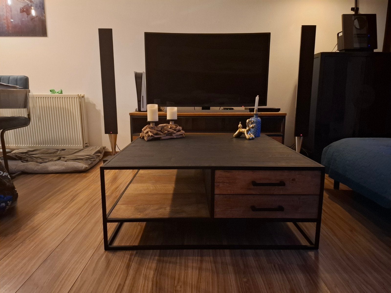 Salontafel van het Looiershuis met lades, Gebruikt, 50 tot 100 cm, Vierkant, Industrieel, Modern