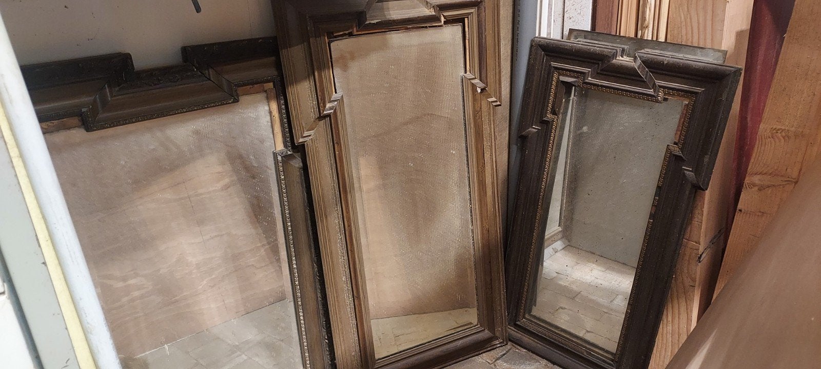 3 spiegels met geslepen randen en houtenlijsten, Huis en Inrichting, Ophalen, Minder dan 50 cm, Gebruikt, Minder dan 100 cm