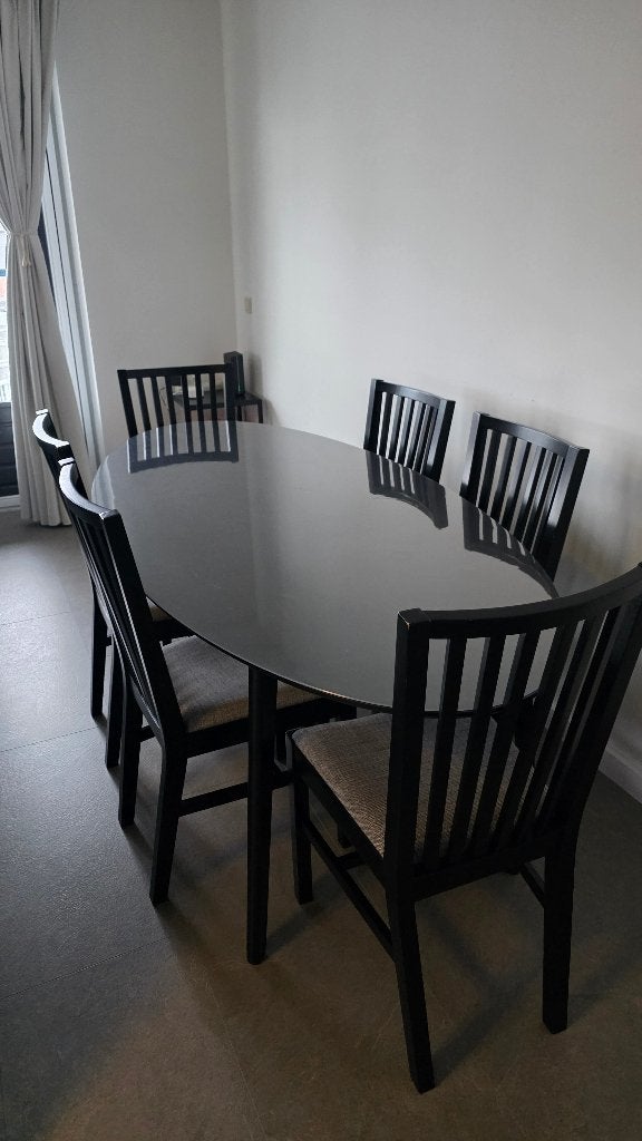 fonQ ovaal eettafel 200x90 cm - zwart, Ophalen, Eikenhout, 200 cm of meer, 50 tot 100 cm