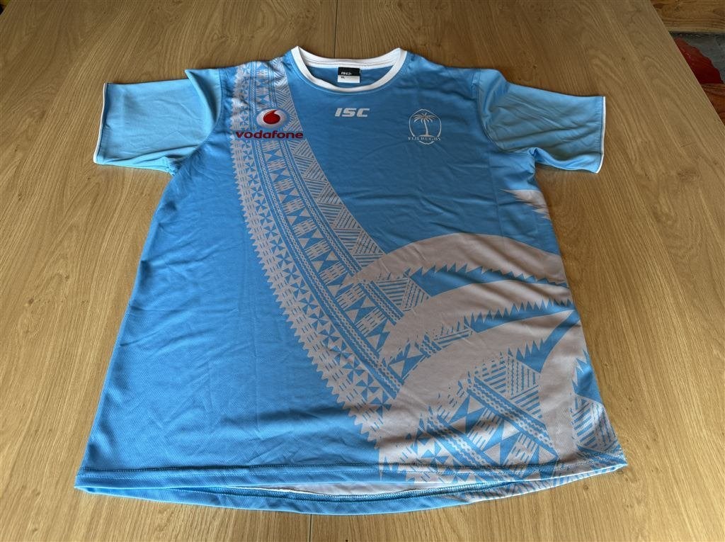 Vintage ISC Fiji Rugby Shirt Wit Blauw Maat XL, Ophalen of Verzenden, Zo goed als nieuw, Kleding