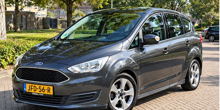 Ford C-Max 1.0 Ecoboost 74KW 2017 Grijs inclusief imperiaal, Auto's, Voorwielaandrijving, Dealer onderhouden, Stof, Zwart