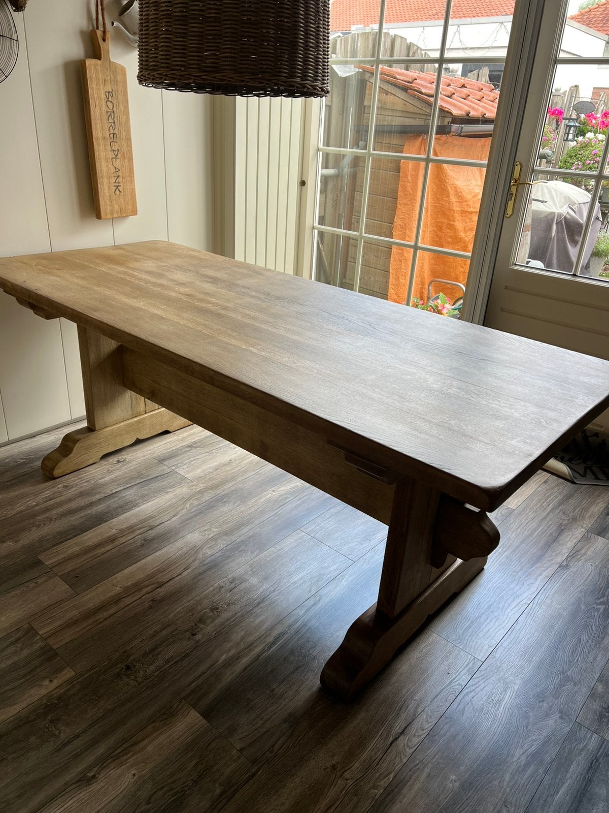 Een prachtige oude robuuste kloostertafel, Ophalen, Gebruikt, Eikenhout, 200 cm of meer