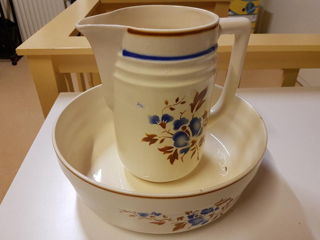 Art Deco Lampetkan Steingut Colditz met schaal bloemen, Ophalen of Verzenden