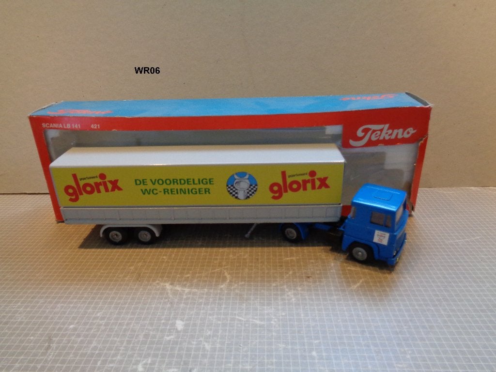 tekno scania 141 met huiftrailer in doos, Ophalen of Verzenden, Zo goed als nieuw, Bus of Vrachtwagen, Tekno