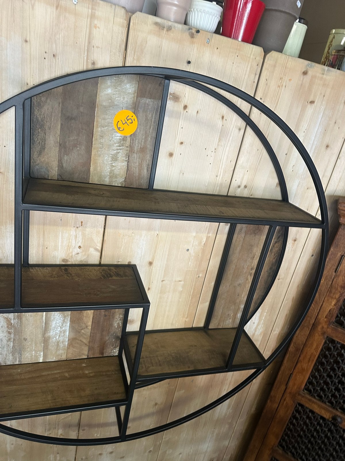 Ronde wandplank met metalen frame en houten planken, Ophalen, Gebruikt, C, X