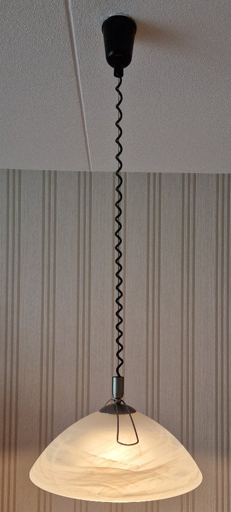 Steinhauer hanglamp, verstelbaar, Glazen kap, RVS beugel, Ophalen of Verzenden, Zo goed als nieuw, Glas, E27 (groot)