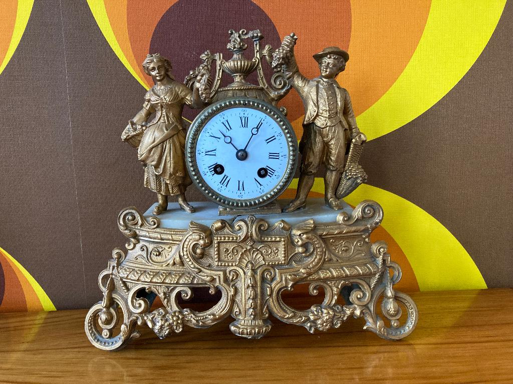 Antieke Franse pendule klok 1880 wijnoogst druiven landbouw, Ophalen of Verzenden