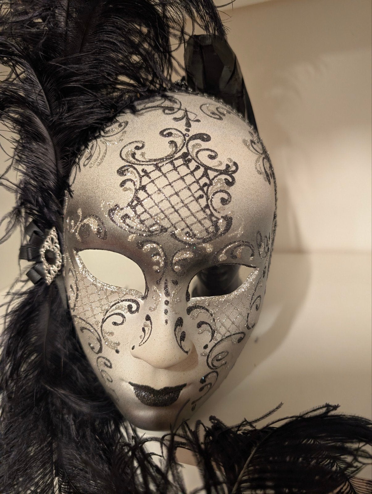2 Handgemaakte Venetiaanse Maskers - Zwart/Zilver, Ophalen