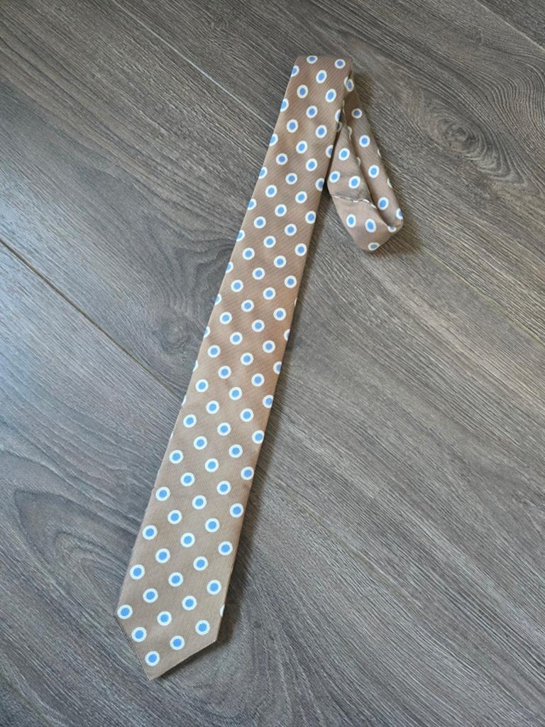 Zijden stropdas Profuomo beige ijsblauwe stip, Beige, Ophalen of Verzenden, Met patroon, Profuomo