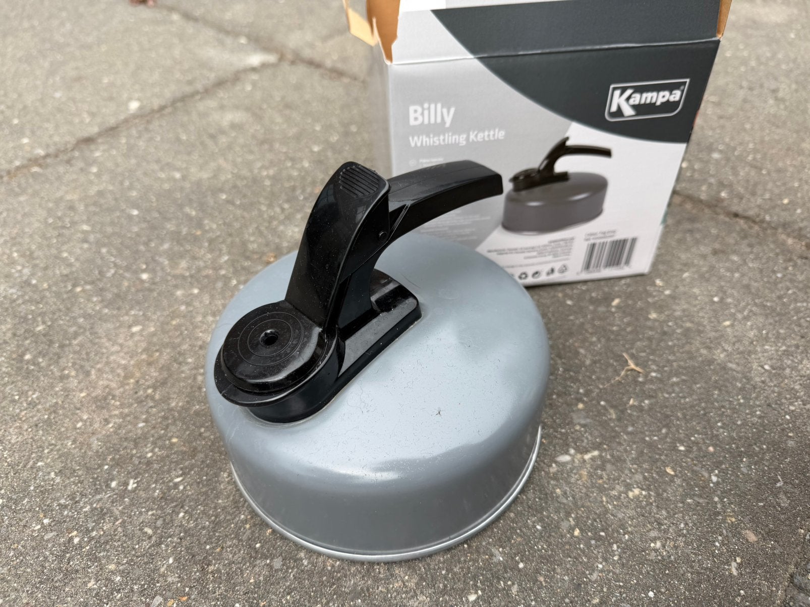 Fluitketel Kampa Billy in doos, Caravans en Kamperen, Ophalen, Zo goed als nieuw