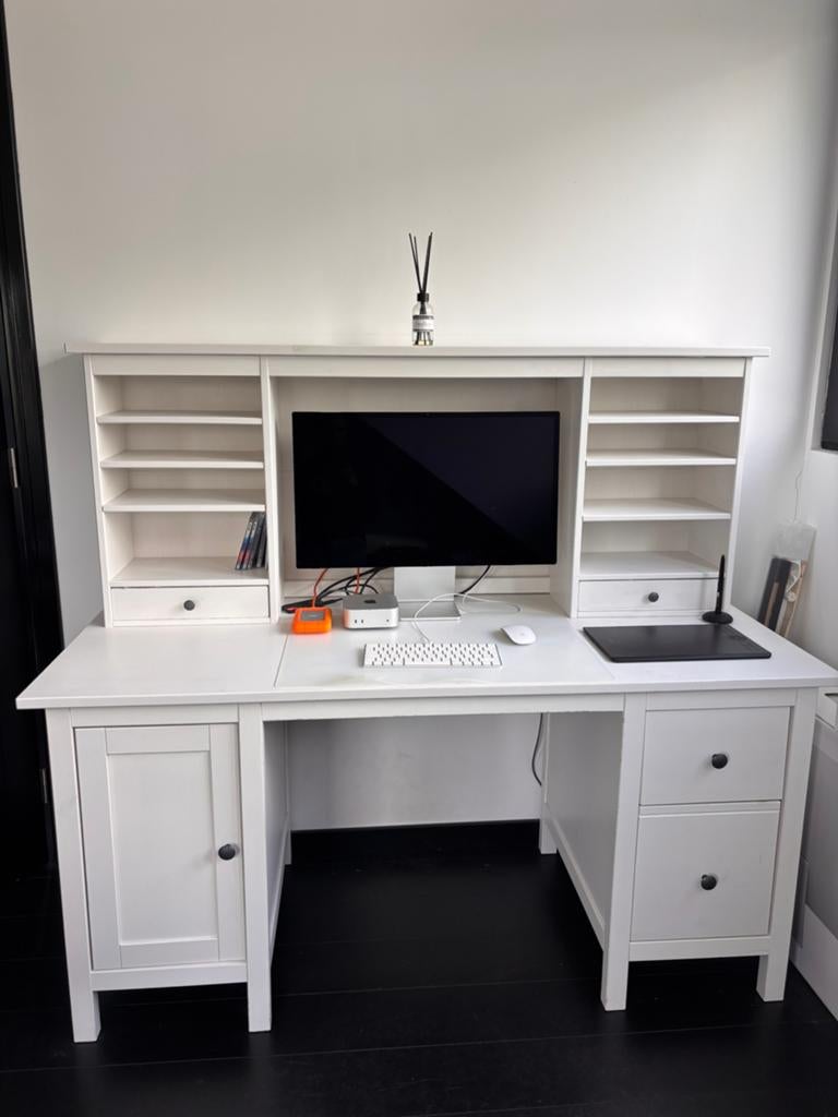 IKEA HEMNES Bureau met opzetstuk (wit), Huis en Inrichting, Bureaus, Ophalen, Gebruikt, Hout, IKEA