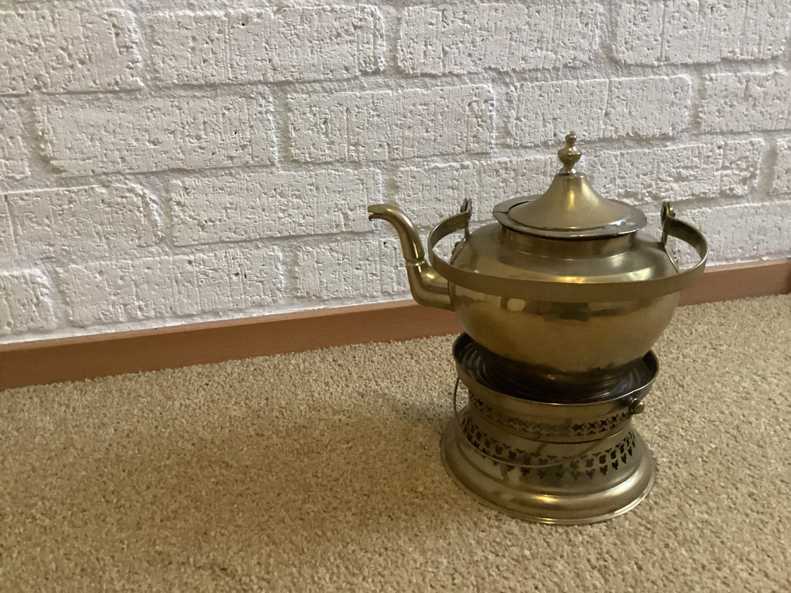 Antieke Koperen Theeketel met Theelicht, Ophalen of Verzenden, Koper