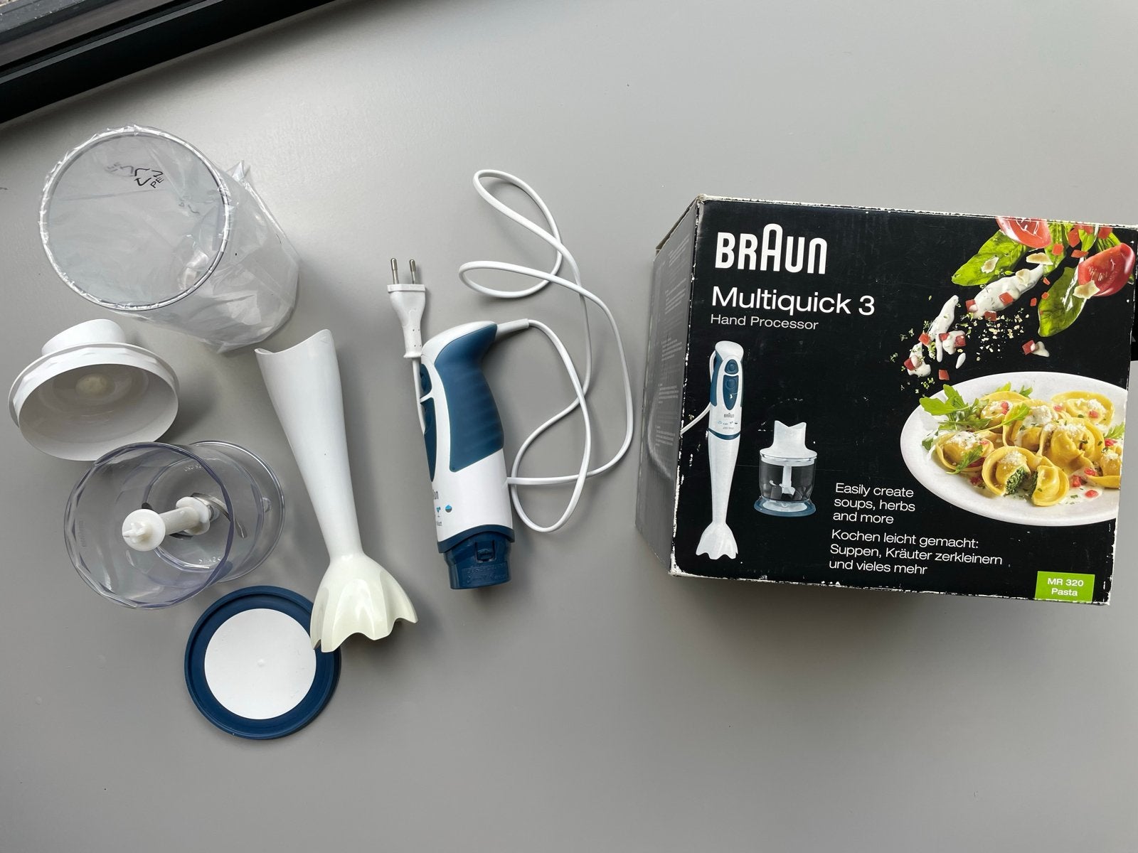 Braun Multiquick 3 450 watt staafmixer met accessoires, Gebruikt, 2 snelheden, Ophalen of Verzenden, Vaatwasserbestendig