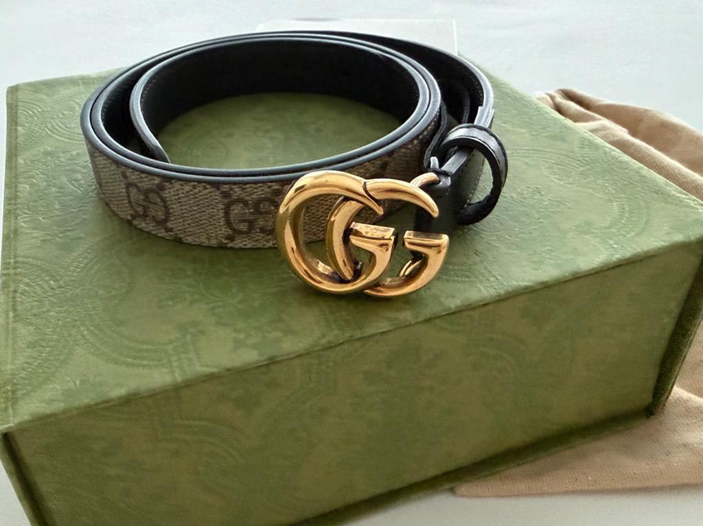 Gucci GG Marmont Thin Belt Beige Black maat 85, Minder dan 3 cm, 80 tot 90 cm, Nieuw, Ophalen of Verzenden