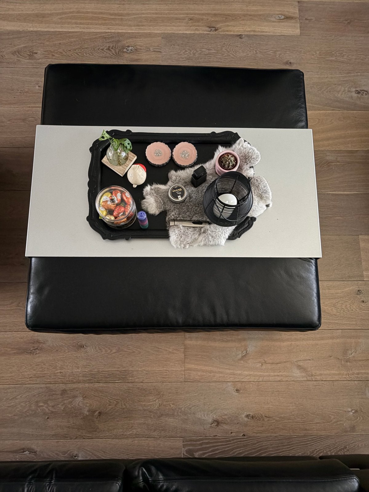 Leren poef tafel 100x100 cm, Ophalen, Overige materialen, Gebruikt, Vierkant