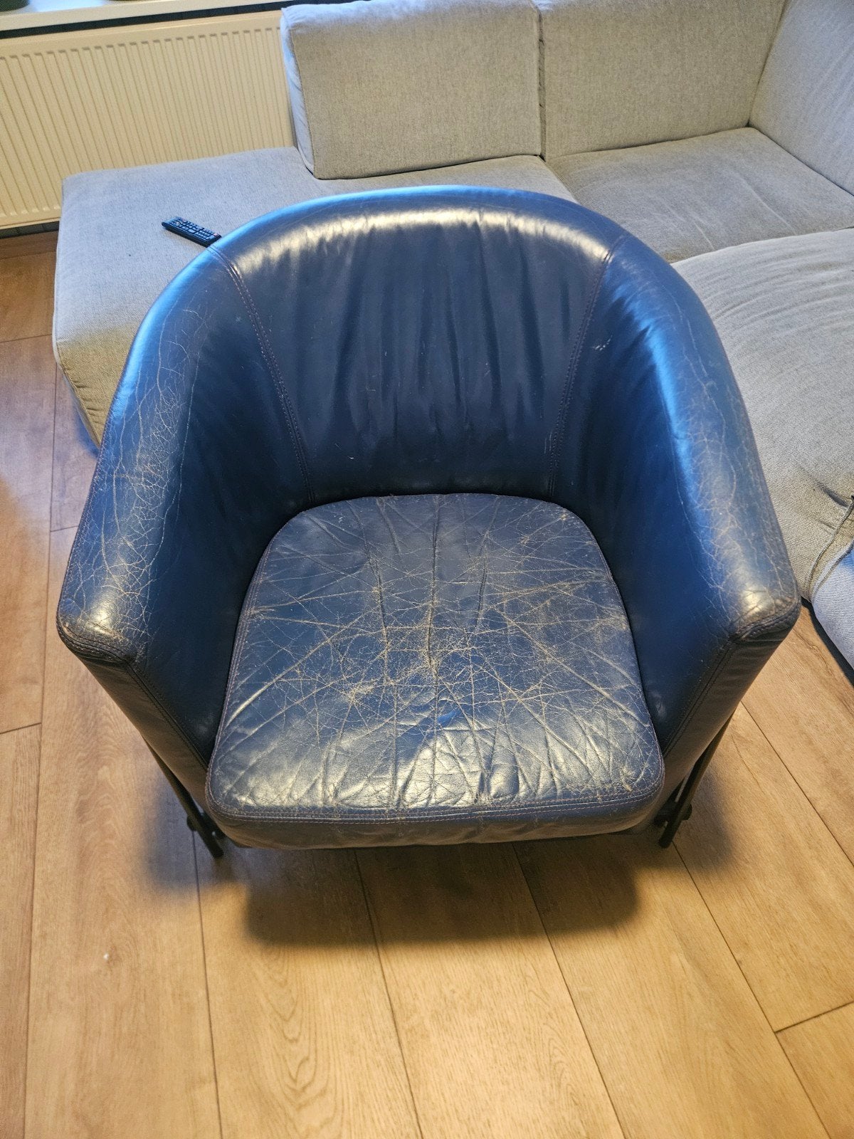 Blauwe leren fauteuil - Comfortabele stoel, Ophalen, Gebruikt, Blauw, Leer