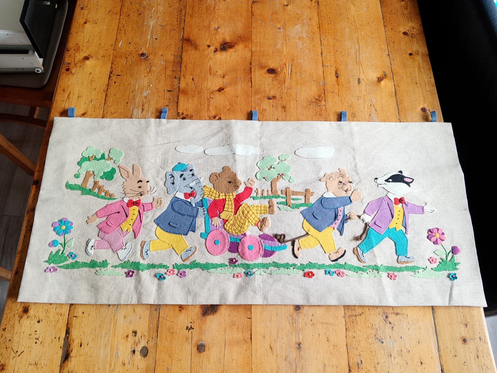 Vintage vilten wandkleed Bruintje Beer - Rupert., Ophalen of Verzenden, Zo goed als nieuw