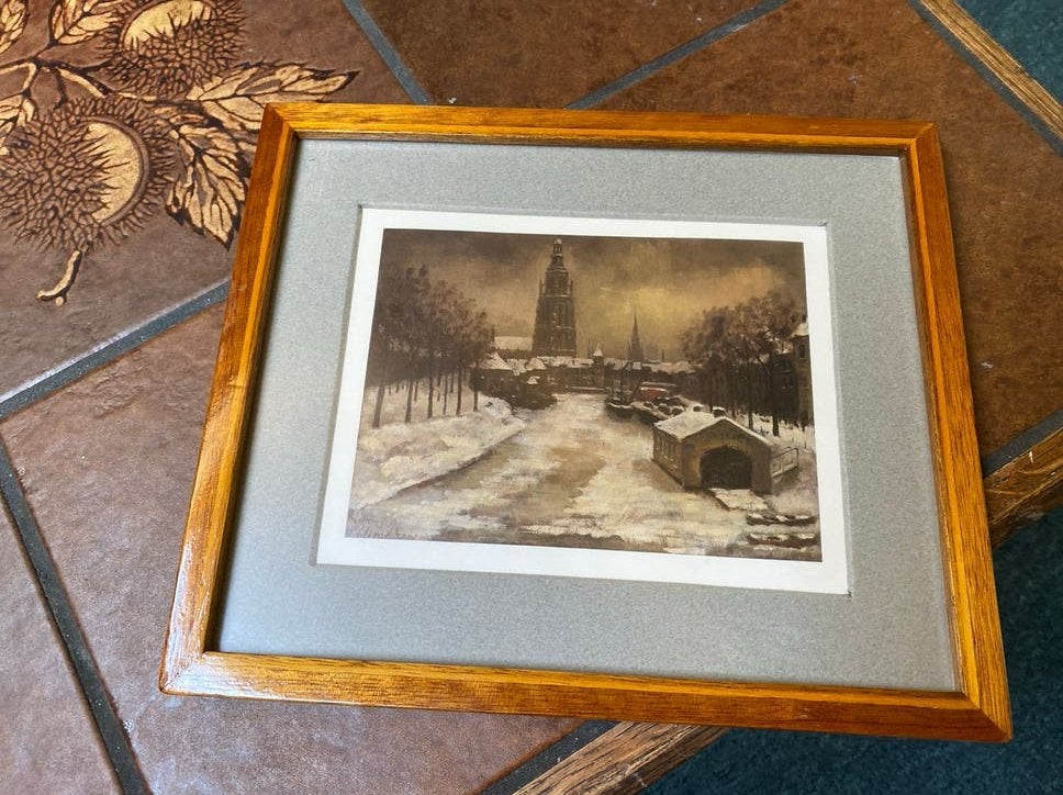 Wintergezicht Breda, Nieuwe PrinsenKade, P. Windhausen 1940, Antiek en Kunst, Achter glas, Realistisch, Ophalen of Verzenden, Print