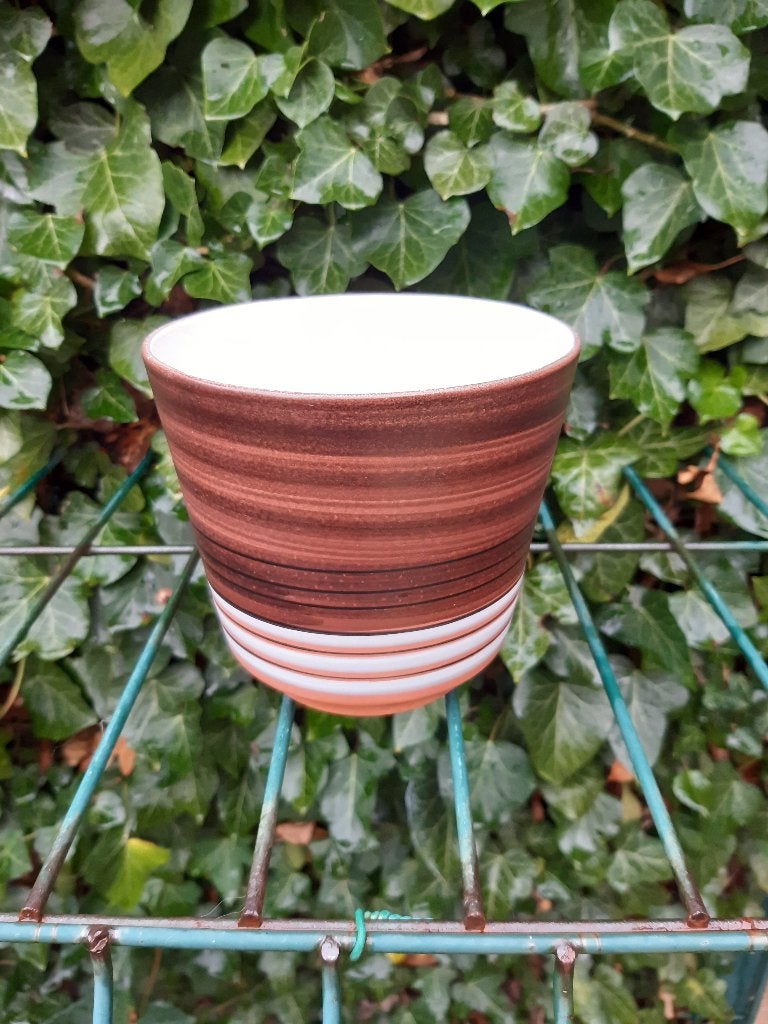 Bloempot vintage bruin gestreept Tiko Gouda, Tuin en Terras, Bloempotten, Rond, Ophalen of Verzenden, Aardewerk, Minder dan 40 cm