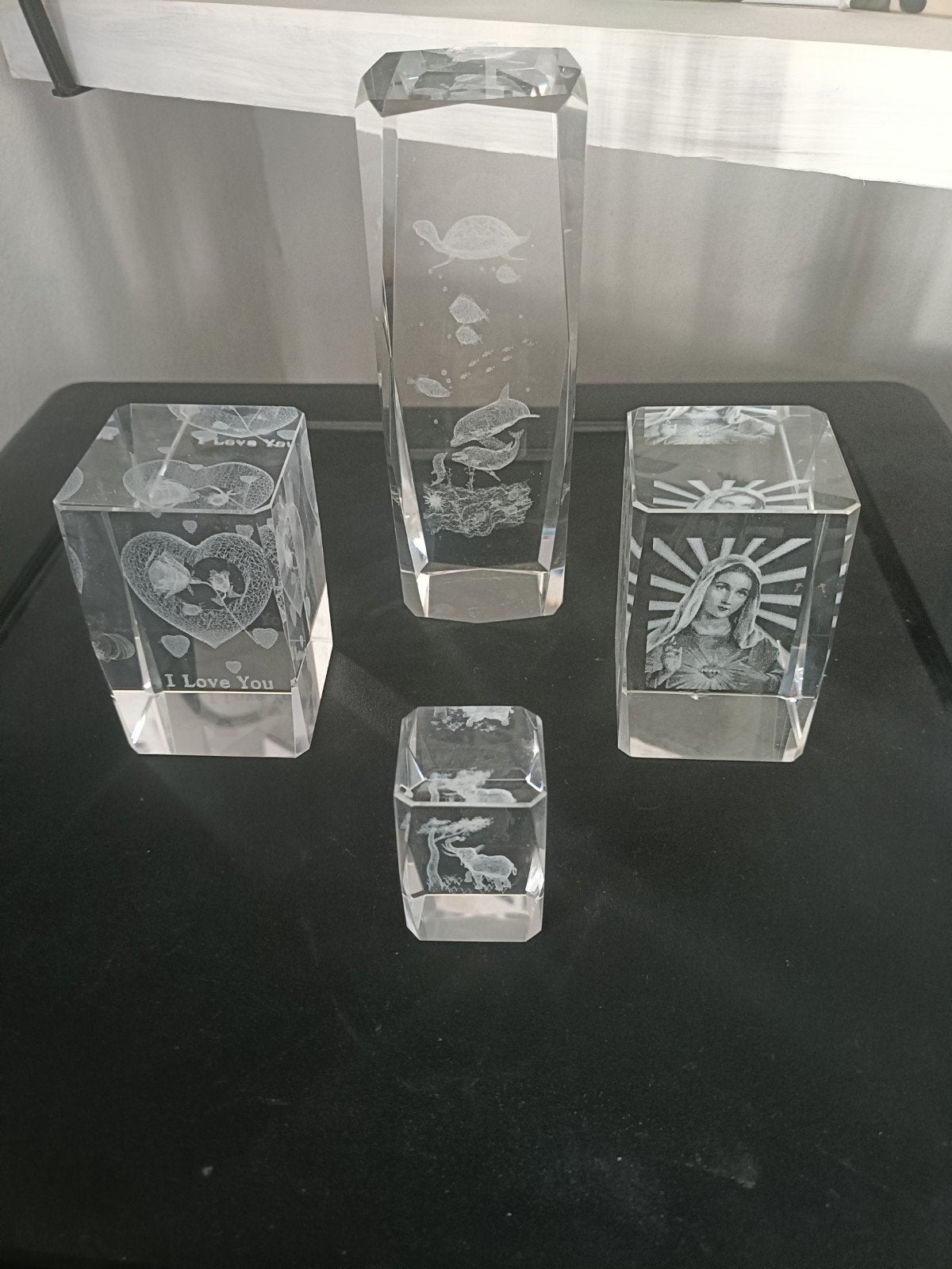 4 Kristallen Glazen met 3D-Print, deels beschadigd, Antiek en Kunst, Antiek | Glas en Kristal, Ophalen of Verzenden