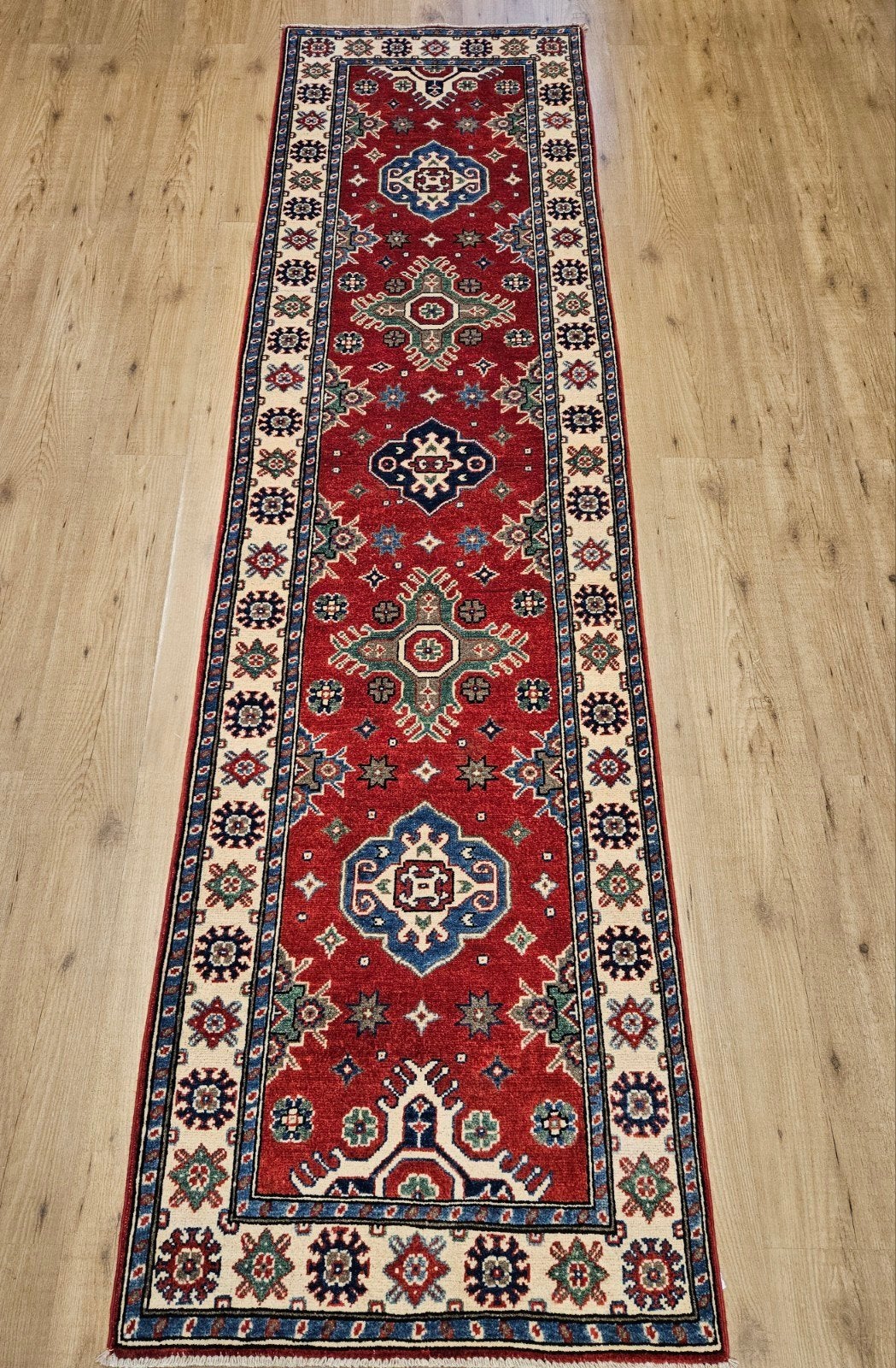Handgeknoopt oosters tapijt loper kazak 298x83, Info@SlatsAntiek.nl, Pe, Vof Slats Antiek, Crème